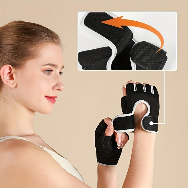 Breathable Sports Gloves with Silicone Non-Slip Palm Matrix, Half Finger Gym Fitness Gloves with Ventilated Back, Durable Polyester Hand Washable Fingerless Cycling Training Gloves - For Men & Women - Suitable for Cycling, Gy